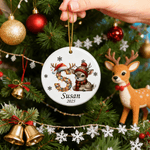 Personalised Cute Christmas Reindeer Ceramic Ornament with Name and Year Home Tree Decor Christmas Gift for Kids