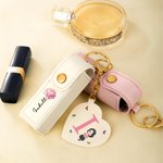 Personalized Cartoon Character Birth Flower Lipstick Case Keychain with Initial Name and Heart-Shaped Mirror Birthday Anniversary Gift for Women