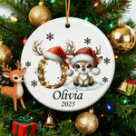 Personalised Cute Christmas Reindeer Ceramic Ornament with Name and Year Home Tree Decor Christmas Gift for Kids