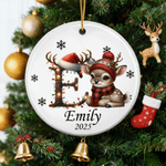Personalised Cute Christmas Reindeer Ceramic Ornament with Name and Year Home Tree Decor Christmas Gift for Kids