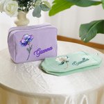 Borsa da trucco personalizzata con nome e fiore di nascita design vintage a righe stile pittura ad olio regalo per donne e damigelle