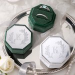 Personalisierte Samt Vintage Octagon Ring Box mit Namen Initial und Datum Hochzeit Vorschlag Verlobung Zeremonie Geschenk für Newlyweds Braut Paare