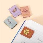 Personalized Watercolor Birth Flower Magnetic Leather Bookmark Clip with Engraved Name Birthday Christmas Gift for Book Lovers Bookworm