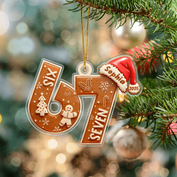 Seis siete galletas personalizadas Sombrero de Papá Noel Acrílico Adorno de Navidad con nombre y año Decoración del árbol Regalo de Navidad para Gen Z Tween