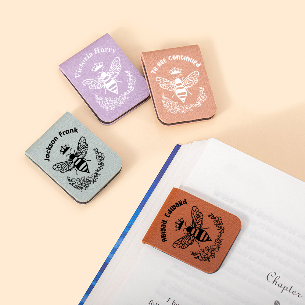 Marque-Page Magnétique en Cuir Personnalisé avec Texte Nom et Motif d‘Abeille Cadeau d'Anniversaire pour Amoureux de Lecture