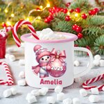 Personalised Cute Christmas Snowman Multicolor 12 oz Enamel Mug with Name and Year Christmas Gift for Family Kids