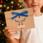 Personalised Multi-Color Ribbon Reindeer Kraft Paper Envelope with Name Christmas Gift for Family Friends