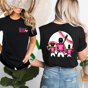 Personalized Baseball Mom 1-3 Kid Characters 100% Cotton T-shirt with Name and Number Birthday Holiday Game Day Gift for Mom