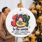 Personalized Joy To The World Cartoon Character Ceramic Christmas Ornament with Text Home Decor Christmas Gift for Newborns Family
