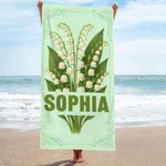Personalized Birth Flower Oversized Quick Dry Microfiber Beach Towel with Name Travel Essentials Birthday Gift for Family
