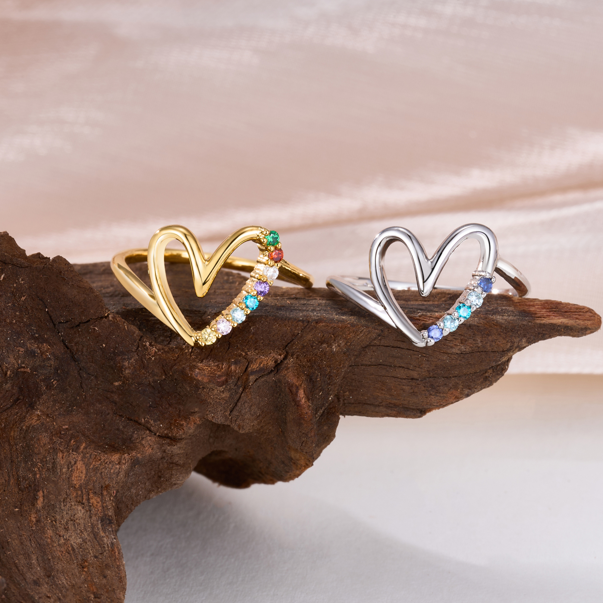 Bague en argent sterling personnalisée 1-10 Birthstones Family Circle Heart Christmas Mother's Day Birthday Gift for Grandma Mom Bride Bridesmaid