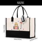 Personalised Cartoon Reading Character Large Tote Bag Portable Makeup Bag with Birth Flower and Name Travel Accessories Birthday Gift for Women Girls
