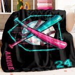 Personalised Ice Cream Drip Baseball Soft Throw Blanket with Name and Number Christmas Birthday Gift for Coaches Baseball Players