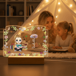 Personalized Cartoon Reading Character Book-Shaped Name LED Night Light with Birth Flower and Wooden Base Home Decor Birthday Gift for Reading Lovers
