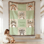 Personalised Cute Wreath Animal Patchwork Multicolor Soft Tassel Blanket with Name Home Decor Birthday Gift for Kids Family