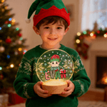 Personalized Christmas Cartoon Character Kid Acrylic LED Night Light with Name and Wooden Base Home Decor Christmas Gift for Boys Girls