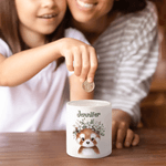 Personalised Cute Flower Crown Animal Ceramic Money Box Piggy Bank with Name Home Decor Birthday Gift for Boys Girls