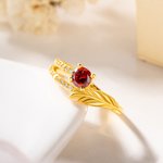 Personalised Feather Birthstone Ring with Text Dainty Jewellery Daily Wear Birthday Anniversary Gift for Girl Girlfriend Woman