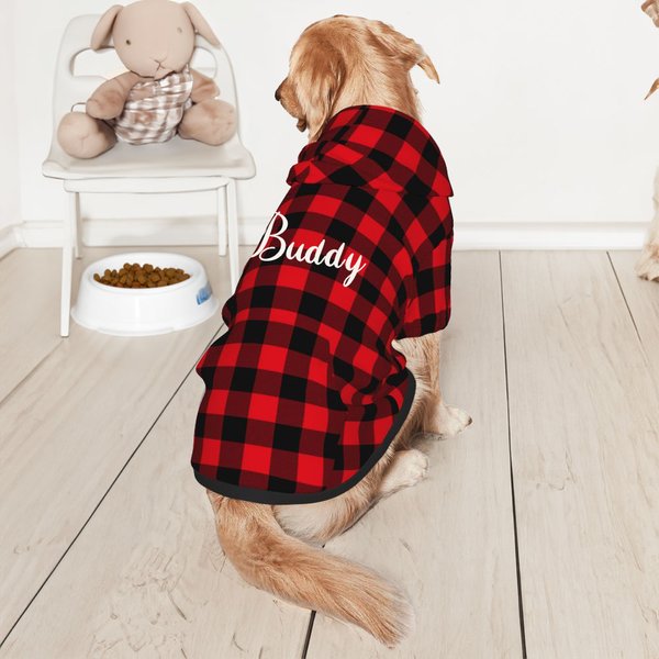 Personalized Classic Plaid Soft Warm Puppy Dog Hoodie with Name Birthday Gift for Pet Lover