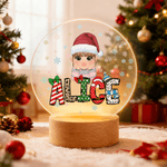 Personalized Christmas Cartoon Character Kid Acrylic LED Night Light with Name and Wooden Base Home Decor Christmas Gift for Boys Girls