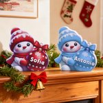 Adorno navideño personalizado plano muñeco de nieve multicolor con nombre y bola de Navidad regalo para familia y amigos