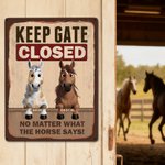 Personalised Keep Gate Closed 1-6 Horses Tin Sign with Name Vintage Farm Decor Birthday Gift for Horse Lovers Farmers