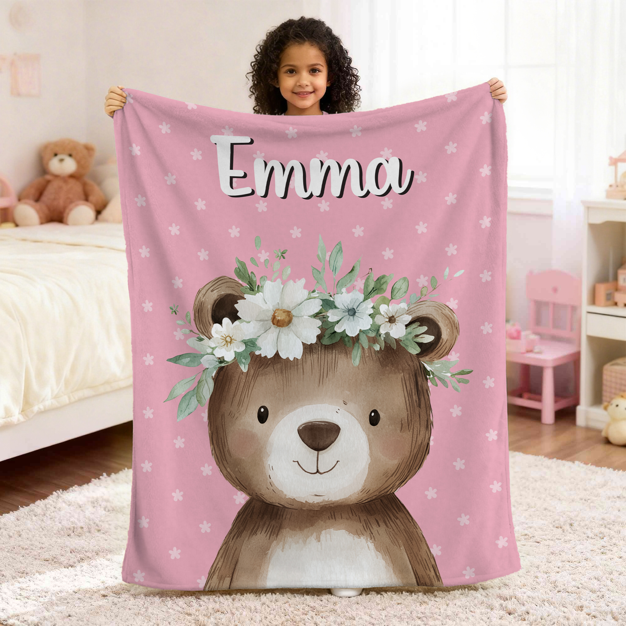 Personnalisé Multicolore Fleur Cartoon Animals Soft Throw Blanket with Name Home Decor Birthday Gift for Boys Girls