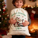 Bolsa de regalo navideña personalizada de lona con diseño de Papá Noel muñeco de nieve y nombre regalo de Navidad para niños y familia