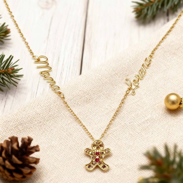 Personalised Gingerbread Man Necklace with Birthstone and Text Christmas Birthday Anniversary Gift for Women