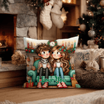 Personalized Christmas Couple Cartoon Characters Throw Pillow Cover with Name Home Decor Christmas Birthday Gift for Couple Wife Husband