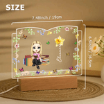 Personalized Cartoon Reading Character Book-Shaped Name LED Night Light with Birth Flower and Wooden Base Home Decor Birthday Gift for Reading Lovers