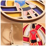 Personalised Volleyball Cartoon Athlete Wooden Ornament with Name and Number Sports Spirit Team Birthday Gift for Volleyball Players Lovers