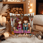 Personalized Christmas Couple Cartoon Characters Throw Pillow Cover with Name Home Decor Christmas Birthday Gift for Couple Wife Husband