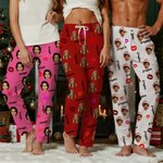 Gepersonaliseerde gezichtsfoto Zachte huidvriendelijke pyjamabroek met naam en koord tailleband Halloween Kerstmis Verjaardagscadeau voor familie vrienden