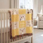 Personalised Cute Wreath Animal Patchwork Multicolor Soft Tassel Blanket with Name Home Decor Birthday Gift for Kids Family