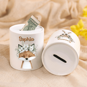 Personalised Cute Flower Crown Animal Ceramic Money Box Piggy Bank with Name Home Decor Birthday Gift for Boys Girls