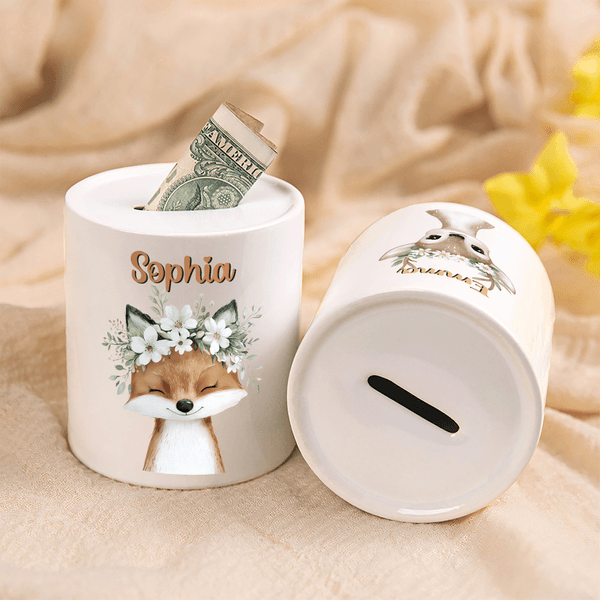 Personalized Cute Flower Crown Animal Ceramic Money Box Piggy Bank with Name Home Decor Birthday Gift for Boys Girls