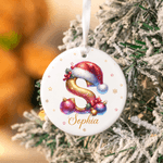 Personalized Santa Hat Initial Ceramic Christmas Ornament with Name Home Decor Christmas Gift for Family Friends