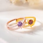 Personalised Feather Birthstone Ring with Text Dainty Jewellery Daily Wear Birthday Anniversary Gift for Girl Girlfriend Woman