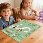 Personalized Word Cloud Cartoon Character Rectangle Placemat with Name and Initial Kitchen Dining Decor Daily Use Birthday Gift for Kids Family