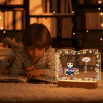 Personalized Cartoon Reading Character Book-Shaped Name LED Night Light with Birth Flower and Wooden Base Home Decor Birthday Gift for Reading Lovers