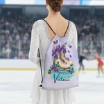 Personalized Skating Shoes Birth Flower Large Capacity Drawstring Bag with Name Travel Training Birthday Gift for Ice Skaters Enthusiasts Students