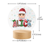 Personalized Christmas Cartoon Character Kid Acrylic LED Night Light with Name and Wooden Base Home Decor Christmas Gift for Boys Girls
