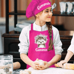 Personalised Cute Flower Crown Animal Adjustable Kid Apron Chef Hat Set with Name and Pocket Cooking Handcraft Activities Birthday Gift for Boys Girls