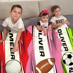 Personalised Sportball Soft Throw Blanket with Name and Number Home Bedroom Decor Birthday Gift for Sport Lovers