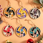 Personalised Volleyball Cartoon Athlete Wooden Ornament with Name and Number Sports Spirit Team Birthday Gift for Volleyball Players Lovers