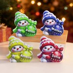 Adorno navideño personalizado plano muñeco de nieve multicolor con nombre y bola de Navidad regalo para familia y amigos