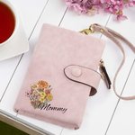 Portefeuille en Cuir Tri-Plié Personnalisé avec Bouquet de Fleur de Naissance Cadeau Anniversaire Fête des Mères pour Femme