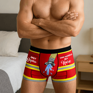 Personalised Fun Firefighter Design Men's Boxer Brief Underwear with Name Birthday Christmas Gift for Husband Boyfriend