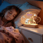 Personalised Cute Elephant Rabbit Giraffe Cloud Style Acrylic LED Night Light with Name Text and Wooden Base Nursery Decor Birthday Gift for Kids